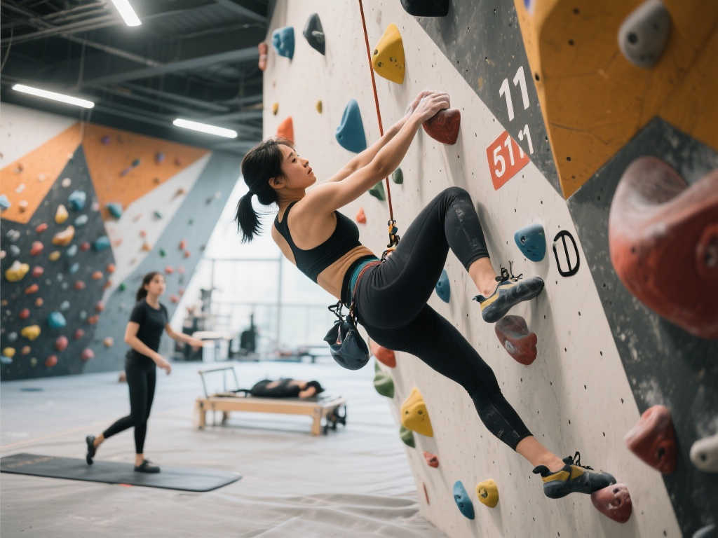 普拉提教练课后独闯岩馆，挑战攀岩新高度